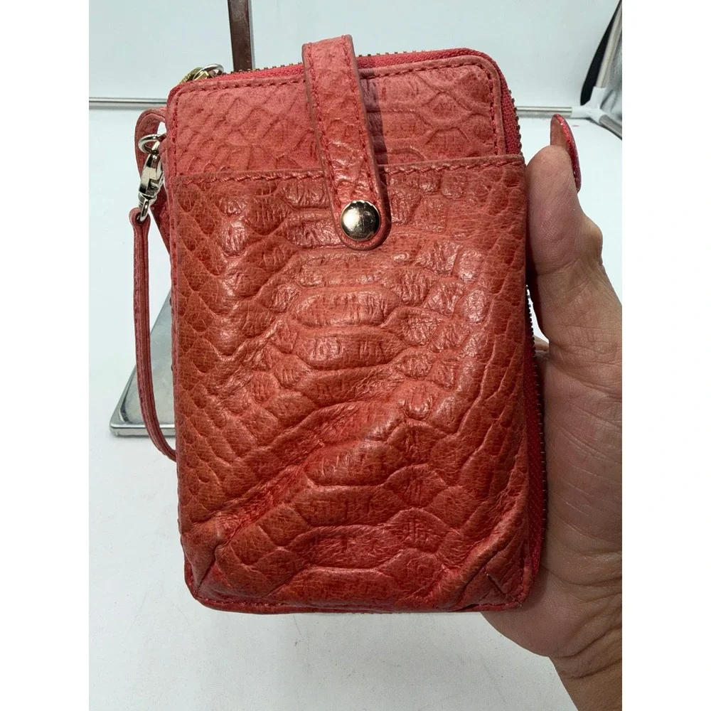 Elliott Lucca Red Python Embossed Leather Zip Around Wristlet Wallet